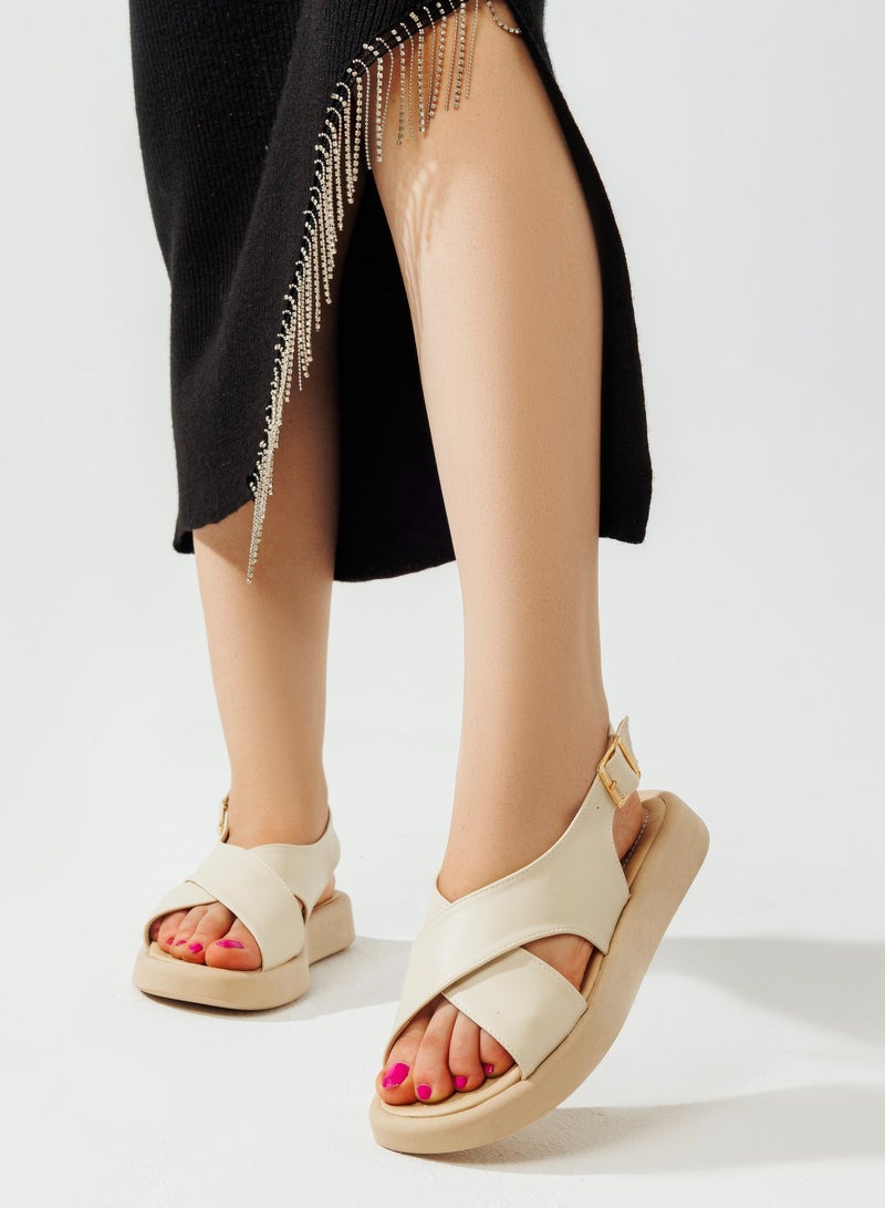 Sandal Flat Leather Comfortable SF-52 - Beige