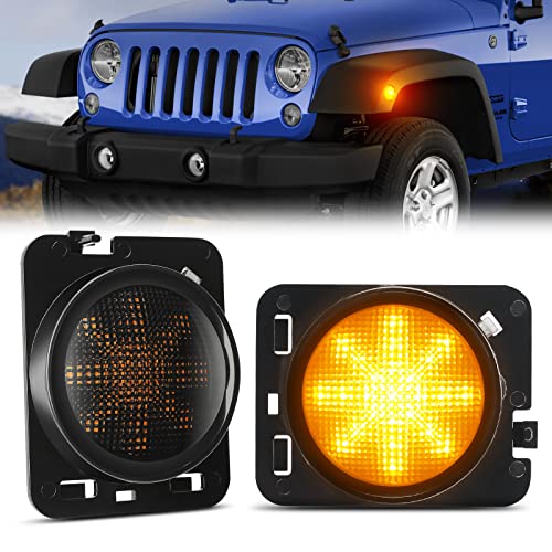 SUPAREE LED Front Fender Side Marker Light with Clear Smoke Lens, Amber Yellow Turn Signal Lights with Dynamic Sequential Lighting Effects fit for 2007-2018 Jeep Wrangler JK JKU Rubicon Unlimited - Image 1