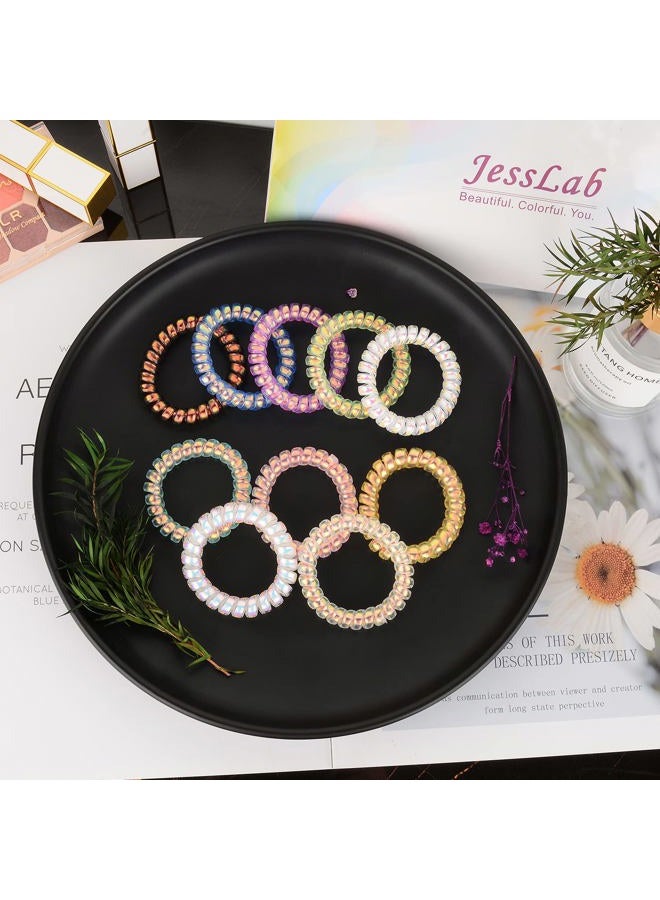 JessLab Spiral Hair Ties, 10 Pcs Traceless Phone Cord Hair Ties Plastic Coil Hair Ties Ponytail Holders No-Damage Hair Accessory for Girls Women Ladies, Color Assorted, Set 12  - Image 4