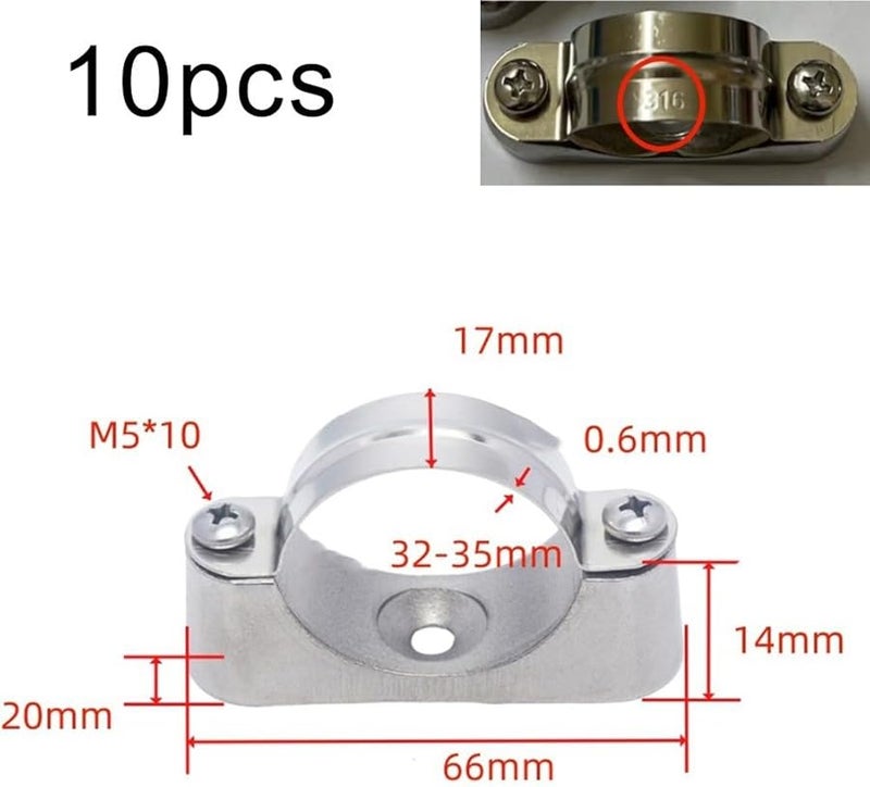 316 Stainless Steel Pipe Clamp Brackets With Aluminum Alloy Base 10 Pack 32 35mm Pipe Holder Fittings - Image 3