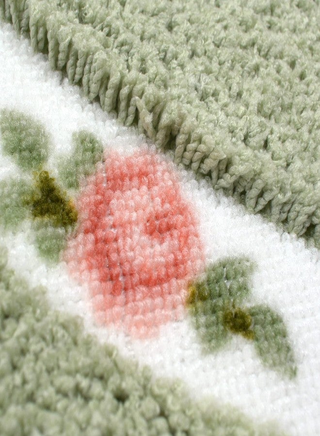 ABREEZE Floral Rose Bathroom Rugs 16X24 inch, Soft Shaggy Water Absorbent Non-Slip Mats, Green - Image 4