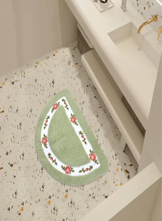 ABREEZE Floral Rose Bathroom Rugs 16X24 inch, Soft Shaggy Water Absorbent Non-Slip Mats, Green - Image 1