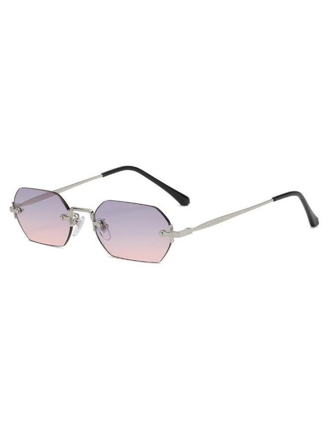 Trendy Polygonal Frameless Sunglasses Unisex S21026C04 silver frame gray powder C04