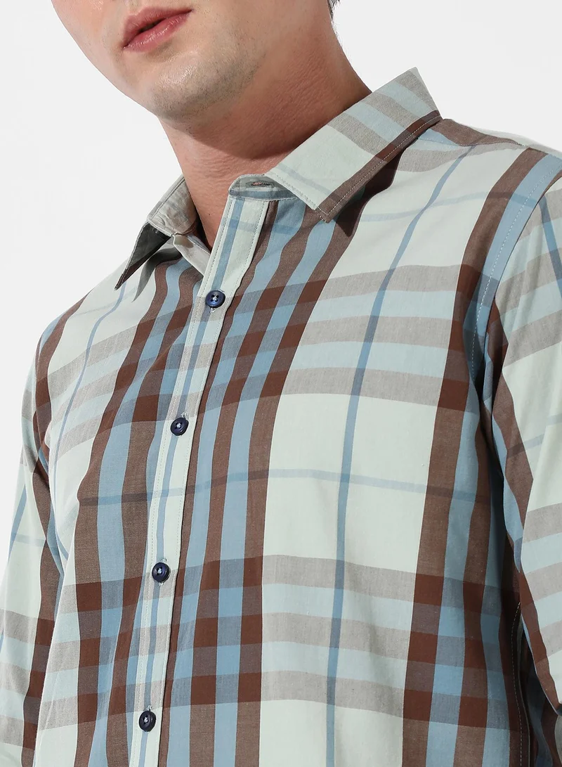 Campus Sutra Men's Sage Green Tartan Plaid Shirt