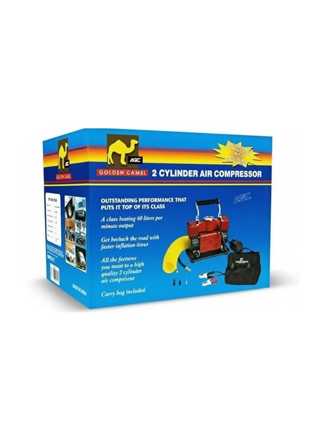 جولدن كامل ضاغط هواء معدني قوي مكون من أسطوانتين 12 فولت، مضخة نفخ إطارات محمولة للسيارات والشاحنات والدراجات النارية والسيارات الرياضية متعددة الاستخدامات، نفخ سريع، محرك مزدوج الأسطوانات عالي التدفق مع حقيبة حمل، مشبك بطارية، سلك طاقة، مجموعة خراطيم، مضخة إطارات طوارئ للاستخدام على جانب الطريق - Image 3
