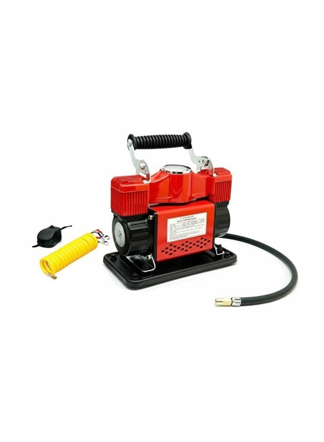 جولدن كامل ضاغط هواء معدني قوي مكون من أسطوانتين 12 فولت، مضخة نفخ إطارات محمولة للسيارات والشاحنات والدراجات النارية والسيارات الرياضية متعددة الاستخدامات، نفخ سريع، محرك مزدوج الأسطوانات عالي التدفق مع حقيبة حمل، مشبك بطارية، سلك طاقة، مجموعة خراطيم، مضخة إطارات طوارئ للاستخدام على جانب الطريق - Image 2