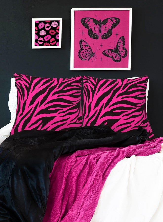 Pecfamly Hot Pink Mcbling 2000S Baddie Aesthetic Room Decor Trashy Y2K, Zebra Aesthetic Throw Pillows, Y2K Bedroom Home Decor for Teen Girls (18"X18", Set of 2, No Inserts) - Image 2