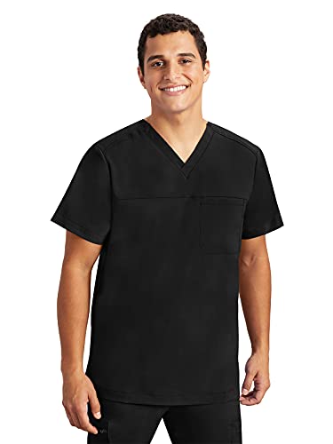 Healing Hands Men’s Scrub Top Justin V-Neck Modern Fit with Chest & Sleeve Pocket, Easy Care Stretch Fabric 2330, Small, Black - Image 1