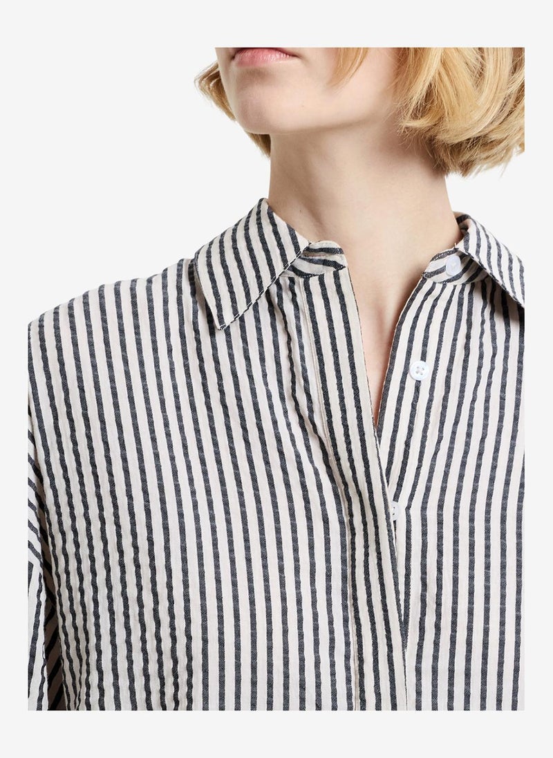 French Connection Women's Lia Seersucker Monochrome Striped Relaxed Shirt - Image 3