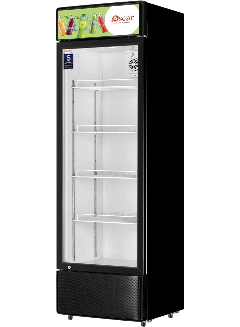 OSCAR Single Door Commercial Beverage Chiller 260L No-Frost Glass Door Refrigerator with LED Light, Adjustable Shelves, R600a Gas, 0-10°C Cooling for Shops, Cafes & Supermarkets | OCL260