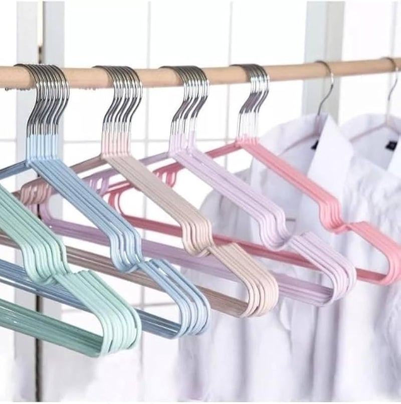 Set Of 10 Pcs Clothes Hangers 40×20cm Non-Slip Metal Hangers – Durable Household Drying Rack, Space-Saving Closet Organizer for Shirts, Dresses & Jackets (Pink) - Image 1