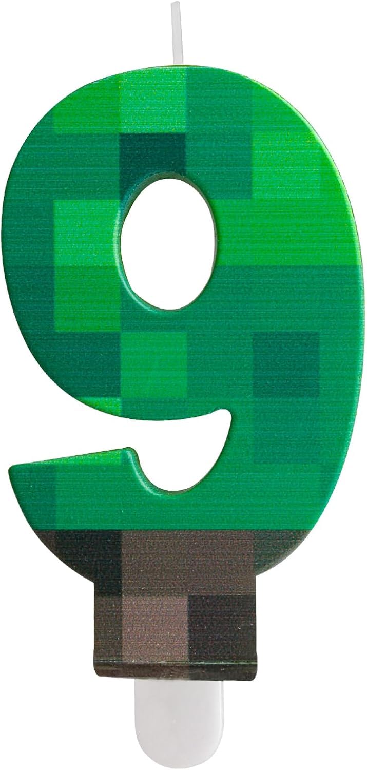 Yiran Numbe 9th Birthday Numbe Candles, Video Game Green Number 9 Candles,Cartoon Gaming Birthday Candle for Boys Girls Theme Party Supplies Decorations - Image 1