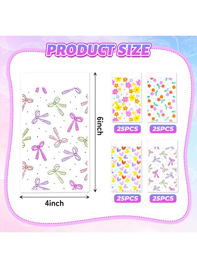 Eunoir 100Pcs 4x6 Inches Self Adhesive Goodie Bags, 4 Assorted Dopamine Color Patterns for Party Favors, Treat Bags for Birthday, Baby Shower, Wedding, Carnival - Image 2