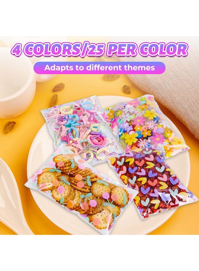 Eunoir 100Pcs 4x6 Inches Self Adhesive Goodie Bags, 4 Assorted Dopamine Color Patterns for Party Favors, Treat Bags for Birthday, Baby Shower, Wedding, Carnival - Image 3