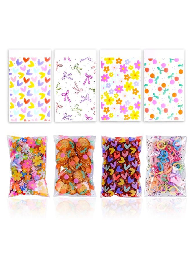 Eunoir 100Pcs 4x6 Inches Self Adhesive Goodie Bags, 4 Assorted Dopamine Color Patterns for Party Favors, Treat Bags for Birthday, Baby Shower, Wedding, Carnival - Image 1