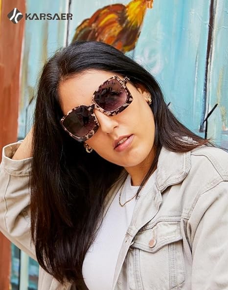 Karsaer Oversized Retro Square Round Women Non Polarized Sunglasses Large Frame Vintage Women Shades K7075, Tortoise - Image 2