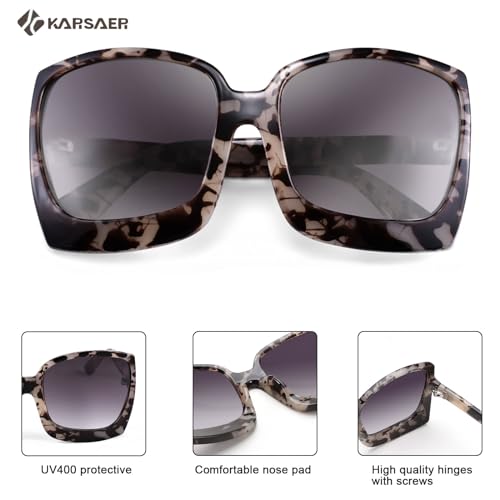 Karsaer Oversized Retro Square Round Women Non Polarized Sunglasses Large Frame Vintage Women Shades K7075, Tortoise - Image 5
