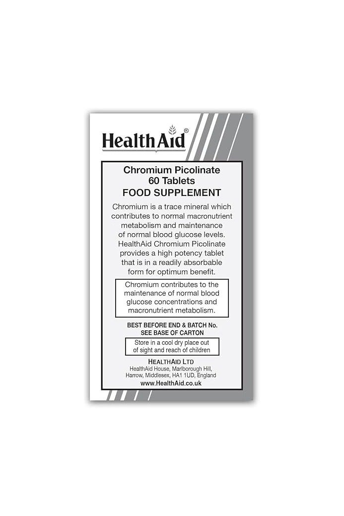 Health Aid HealthAid Chromium Picolinate 200µg – 60 Tablets, Supports Normal Metabolism - Image 2