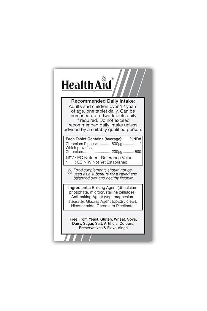 Health Aid HealthAid Chromium Picolinate 200µg – 60 Tablets, Supports Normal Metabolism - Image 3
