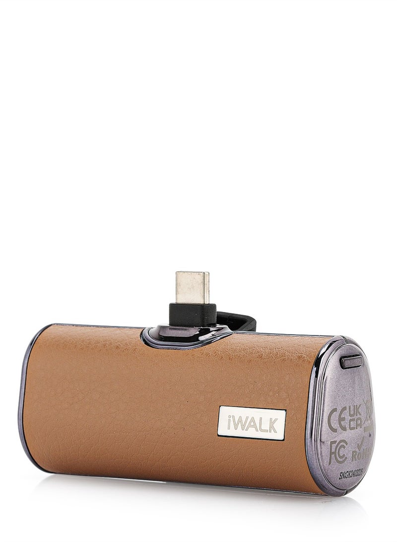 iWALK Small Portable Power Bank 4500mAh Power Bank, C-Type Leather-Brown