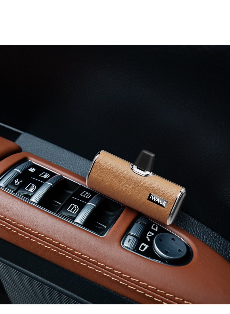 iWALK Small Portable Power Bank 4500mAh Power Bank, C-Type Leather-Brown