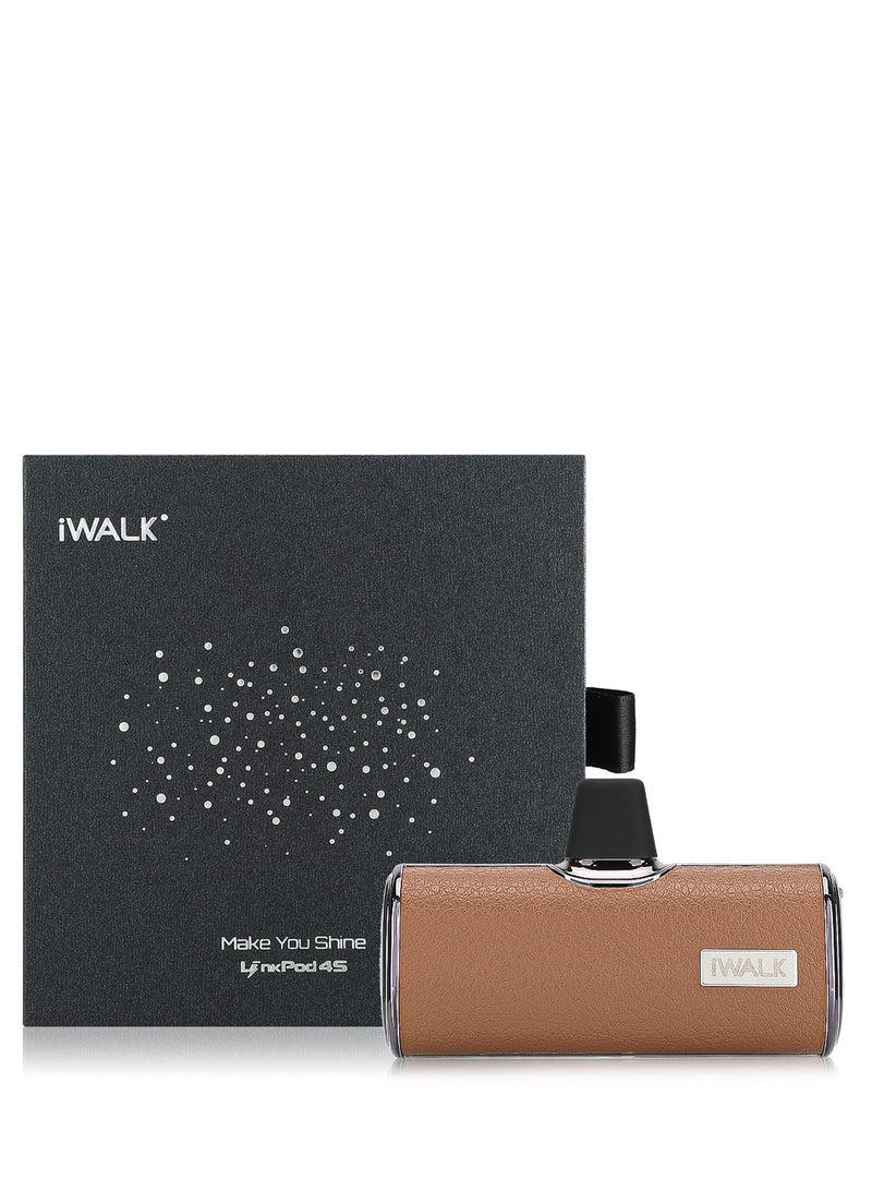 iWALK Small Portable Power Bank 4500mAh Power Bank, C-Type Leather-Brown