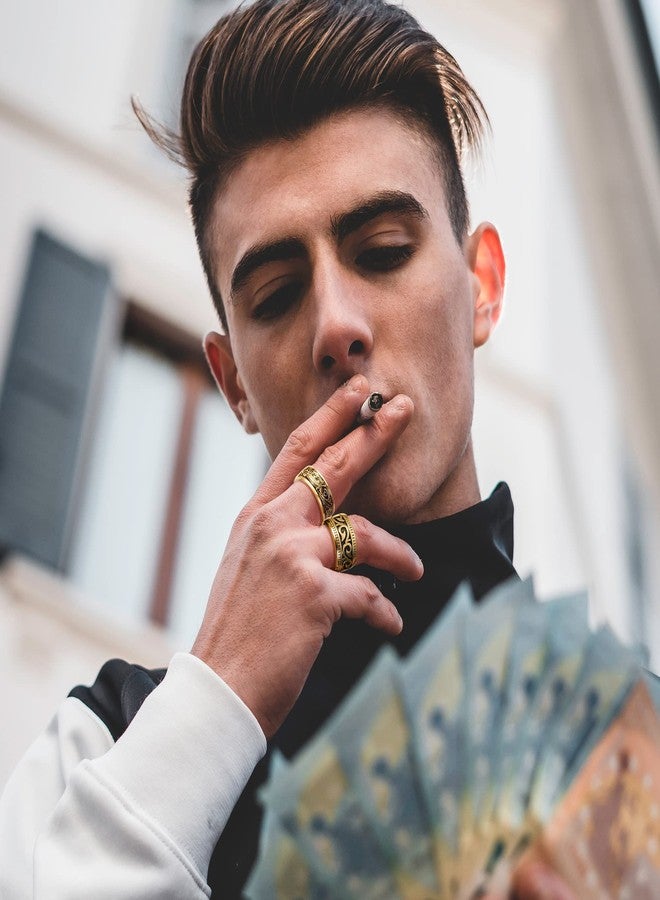 جي ستايل مجموعة خواتم رجالية عتيقة من الفولاذ المقاوم للصدأ من Jstyle، 4 قطع، خواتم راكبي الدراجات النارية، خاتم للإبهام والخنصر، خاتم سلتيك، خاتم دوار، حواف مصقولة باللونين الفضي والذهبي، هدية مجوهرات رجالية، مقاس 10، فولاذ مقاوم للصدأ، مكعب - Image 3