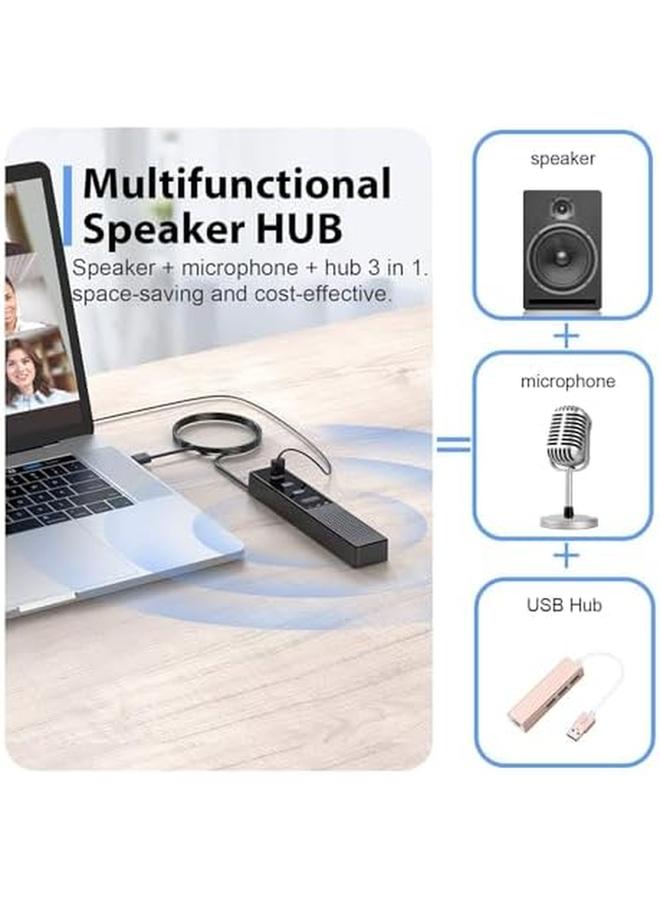 Excefore 3 In 1 Computer Speaker With Microphone Usb Powered Pc Speakers For Smart Home Office And Online Study Portable External Desk Speakers With Hubs Plug And Play  - Image 4