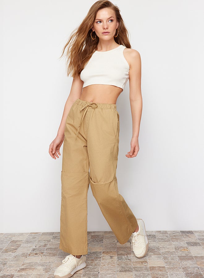 trendyol Camel Waist Elastic Parachute High Waist Jeans TWOSS24JE00155  - Image 2