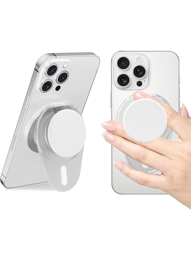S-TOP For Magsafe Phone Grip, Magnetic Grip Holder With Adjustable Stand, Magneticc Collapsible Pops Stand Socket, Iphone 16 15 14 13 12 Series,Clear White - Image 1