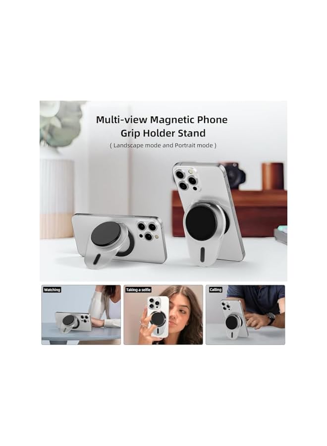 S-TOP For Magsafe Phone Grip, Magnetic Grip Holder With Adjustable Stand, Magneticc Collapsible Pops Stand Socket, Iphone 16 15 14 13 12 Series,Clear White - Image 2