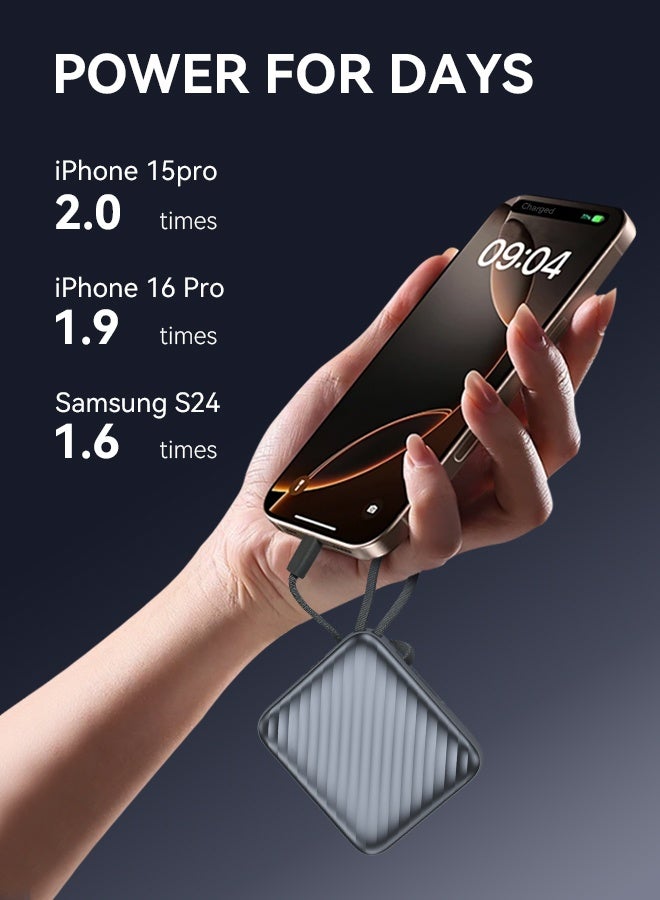 FOOMEE 10000 mAh mini power bank, 22.5W fast charging, built-in USB-C cable and built-in Lightning cable, USB-C cable two-way charging, one USB-C port, smart digital display, for iPhone 16pro/16/15/14 series, Samsung, Xiaomi, Huawei  - Image 4