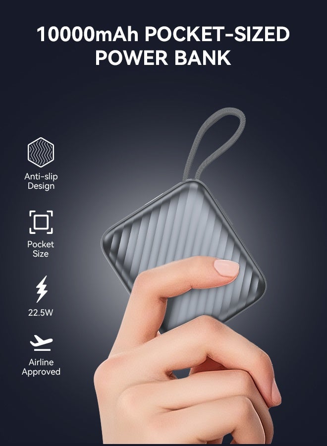 FOOMEE 10000 mAh mini power bank, 22.5W fast charging, built-in USB-C cable and built-in Lightning cable, USB-C cable two-way charging, one USB-C port, smart digital display, for iPhone 16pro/16/15/14 series, Samsung, Xiaomi, Huawei  - Image 1