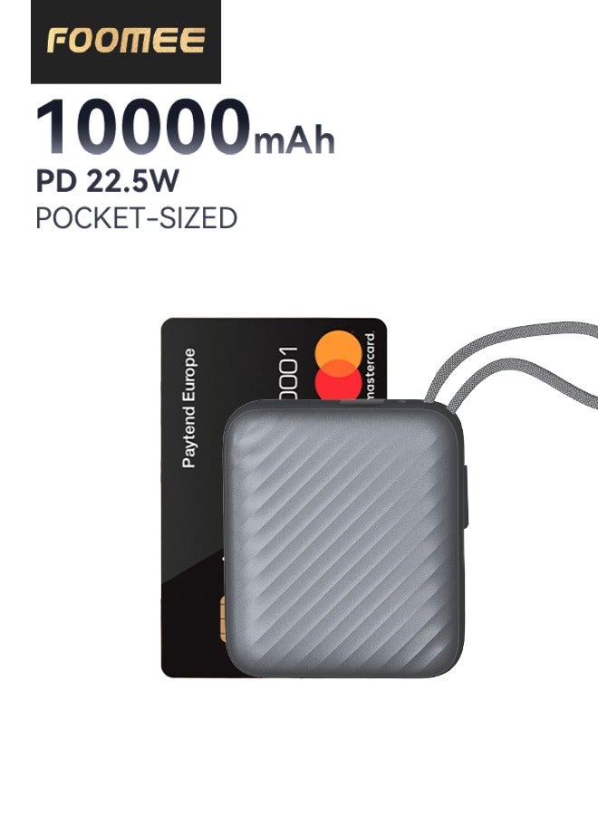 FOOMEE 10,000mAh Mini Power Bank, 22.5w Fast Charging, Built-In Usb-C and Lightning Integrated Cable, Two-Way Charging with Usb-C  Integrated Cable, One Usb-C Port, Smart Digital Display,Portable Power Bank for Iphone 17promax/16pro/16/15/14 Series, Samsung, Xiaomi, Huawei - Image 1
