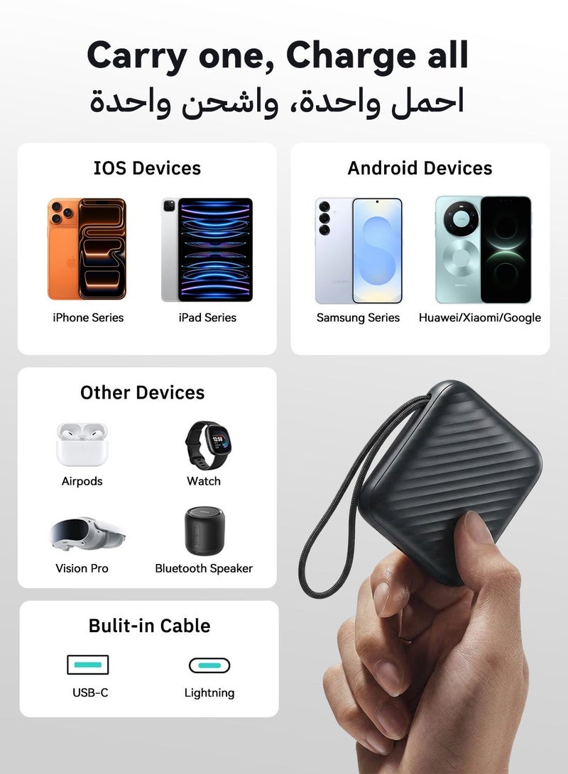 10,000mAh Portable Power Bank, 22.5w Fast Charging, Built-In Usb-C and Lightning Integrated Cable,One Usb-C Port, Smart Digital Display,3 In 1 Portable Power Bank for Iphone 17promax/16pro/16/15/14 Series, Samsung, Xiaomi, Huawei - view 2