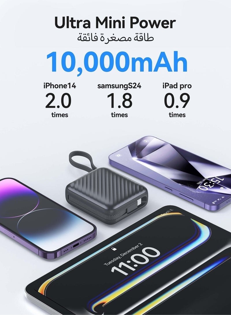 10,000mAh Portable Power Bank, 22.5w Fast Charging, Built-In Usb-C and Lightning Integrated Cable,One Usb-C Port, Smart Digital Display,3 In 1 Portable Power Bank for Iphone 17promax/16pro/16/15/14 Series, Samsung, Xiaomi, Huawei - view 3