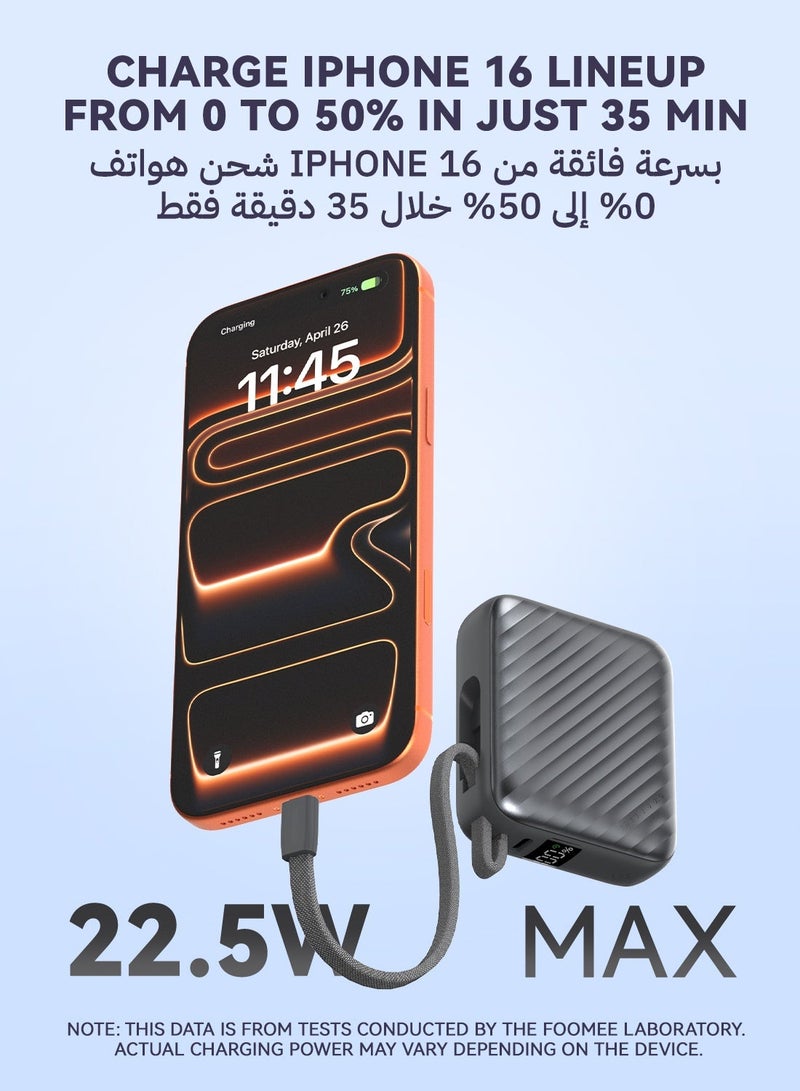 10,000mAh Portable Power Bank, 22.5w Fast Charging, Built-In Usb-C and Lightning Integrated Cable,One Usb-C Port, Smart Digital Display,3 In 1 Portable Power Bank for Iphone 17promax/16pro/16/15/14 Series, Samsung, Xiaomi, Huawei - view 4