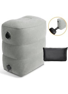 Inflatable Foot Rest Pillow for Travel Suitable for Office Home and Any Travel Kids Adults to Sleep Airplane Train Car Bus 3-Level Adjustable Height Cushioned No Need Pump