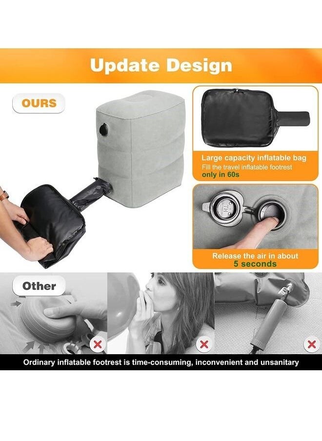 Envity - Inflatable Foot Rest Pillow for Travel Suitable for Office Home and Any Travel Kids Adults to Sleep Airplane Train Car Bus 3-Level Adjustable Height Cushioned No Need Pump - Image 1