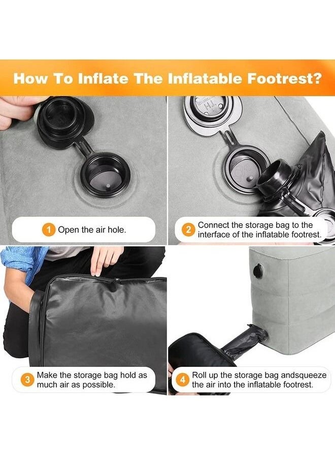 Envity - Inflatable Foot Rest Pillow for Travel Suitable for Office Home and Any Travel Kids Adults to Sleep Airplane Train Car Bus 3-Level Adjustable Height Cushioned No Need Pump - Image 1