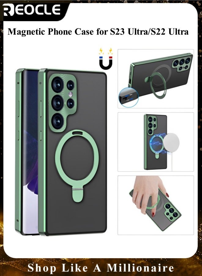 REOCLE Magnetic Phone Case Phone Cover Double-Sided Protection Metal Frame Phone Case with Invisible Magsafe Bracket for Samsung S23 S22 Ultra - Image 1