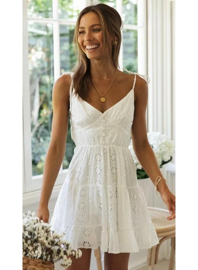 European And American Women's Clothing Spring And Summer Embroidered Slip Skirt Vacation Style Sexy Lace-up V-neck Skirt