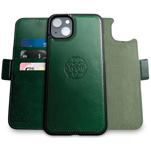 Dreem 3in1 Wallet Case for iPhone 1416e17e Builtin KickStand Magnetic Detachable Vegan Leather Flip Cover with RFID Blocking Card Holder MagSafe Compatible Gift Box Fibonacci Green - Image 1