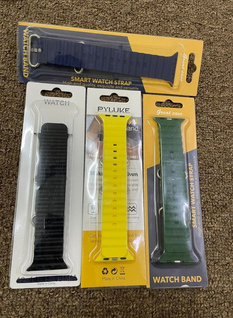 IAF Silicone Ocean Band Strap for Apple Watch 44/45/49mm /BlueGreen/Yellow/Black Set of 4 - Image 2