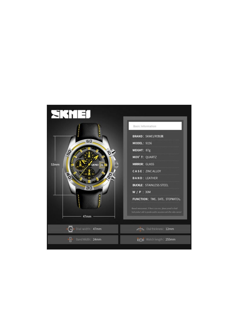 Mens Fashion Water Resistant Chronograph Quartz Analogue Date Stopwatch Watch - Image 3