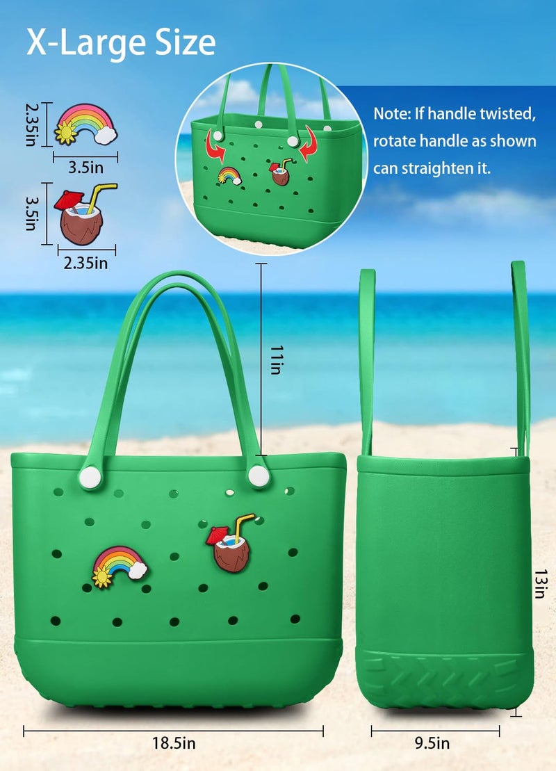 Baonat Beach Bag Rubber Tote Bag - Waterproof Travel Bag for Women Washable Tote Bag Handbag for Sports Beach Market Pool (Green, X-Large) - Image 4