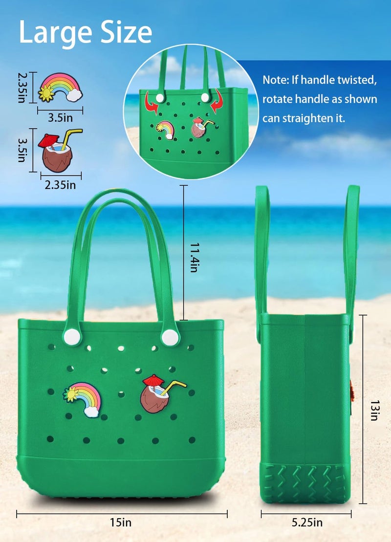 Baonat Beach Bag Rubber Tote Bag - Waterproof Travel Bag for Women Washable Tote Bag Handbag for Sports Beach Market Pool (Green, X-Large) - Image 3