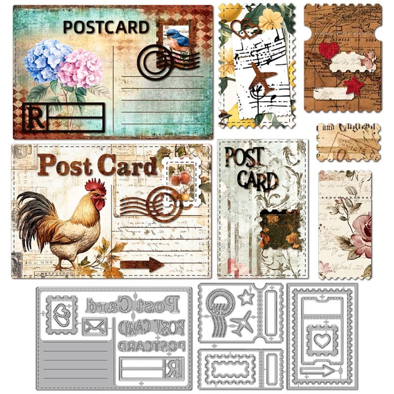 MAYJOYDIY Post Card Stamp Frame Cutting Dies Ticket Frame Metal Die Cut Template Vintage Style Envelope Embossing Carbon Steel Stencils for Card Making DIY Scrapbooking Album Gift Bithday Cards