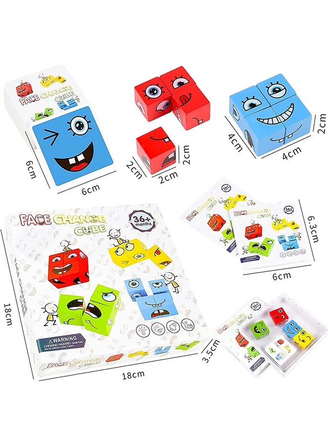 Expression Puzzle Building Cubes Wooden Face-Changing Magic Cube Building Blocks Matching Game Logical Thinking Training Brain Toy Borad Games Educational Montessori Toys - Image 2