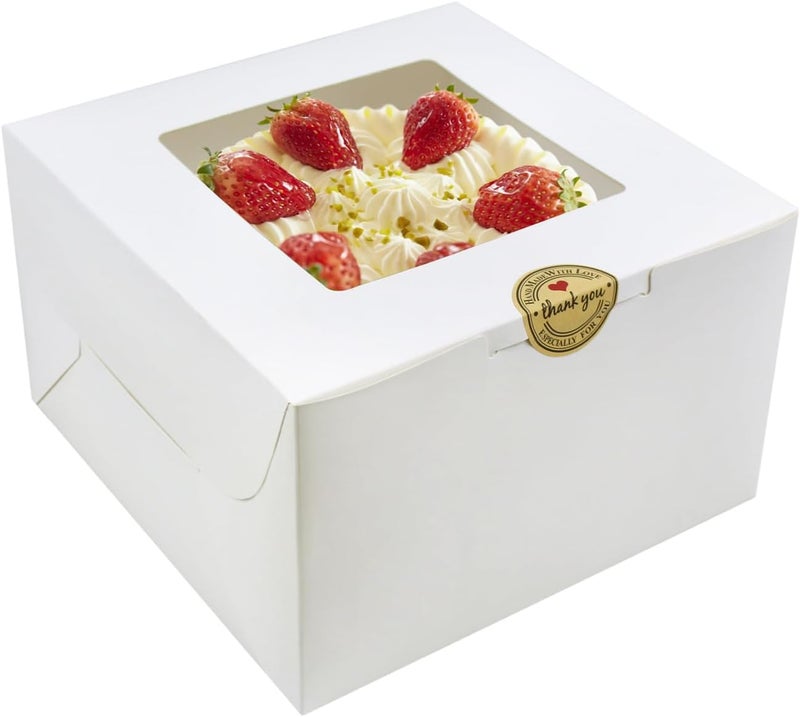 SmilerSmile 8"x8"x5" Cake Boxes-20 Pack Cake Box with window,Bakery Box,Disposable Cake Containers for Pastries,Cookies,Pie,Cupcakes/White - Image 1